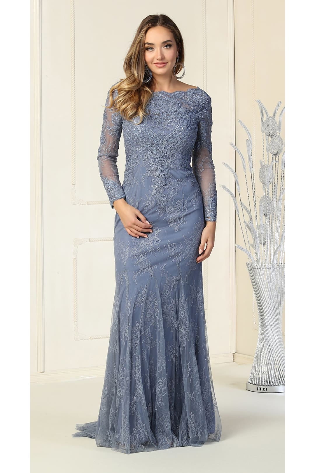Royal Blue Long Sleeve Evening Gown